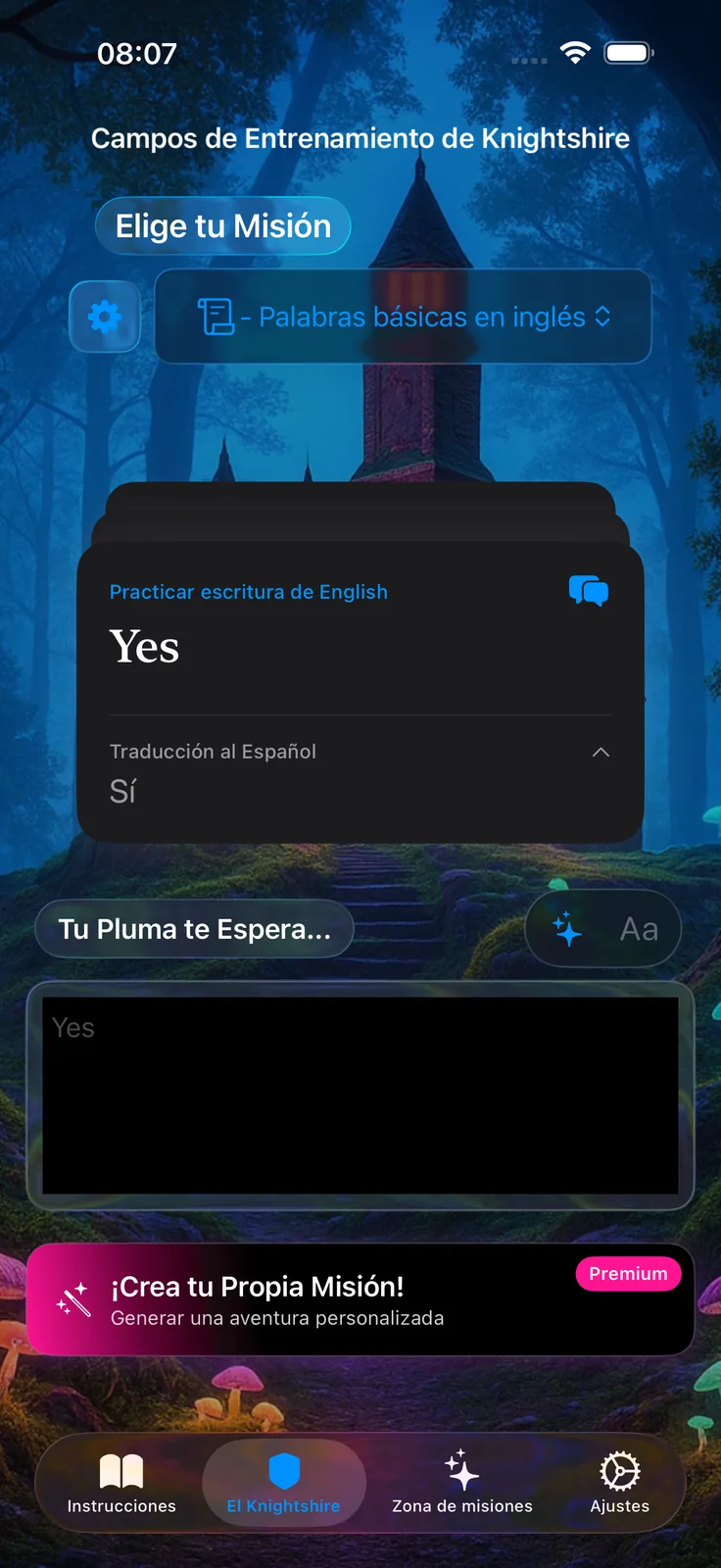 Práctica de escritura (Modo oscuro)